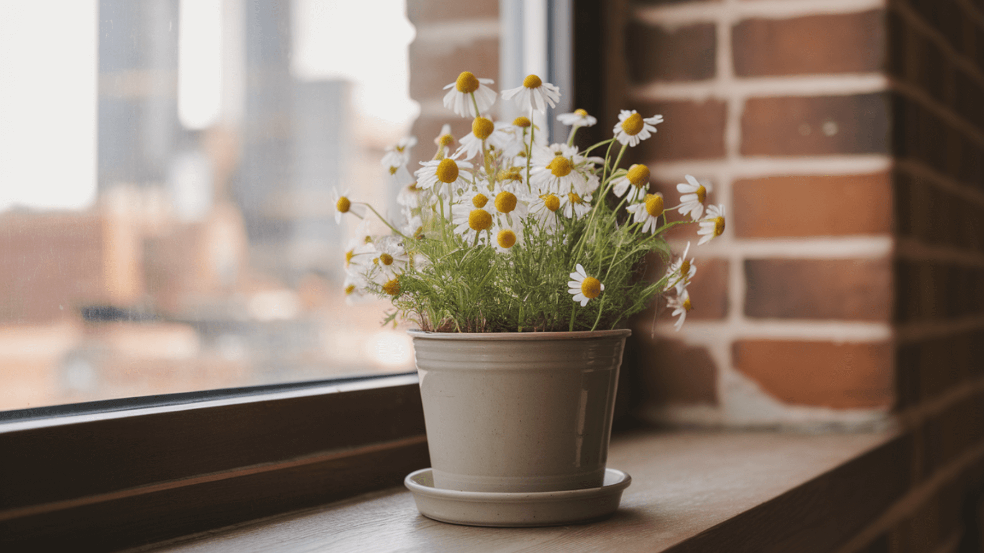 medicinal-chamomile-indoor-plant chamomile in a pot indoors