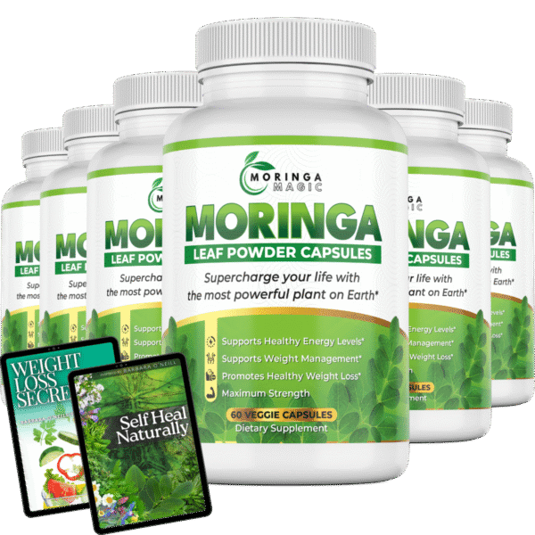 Six bottles of Moringa Magic Leaf Powder Capsules, 180 day supply