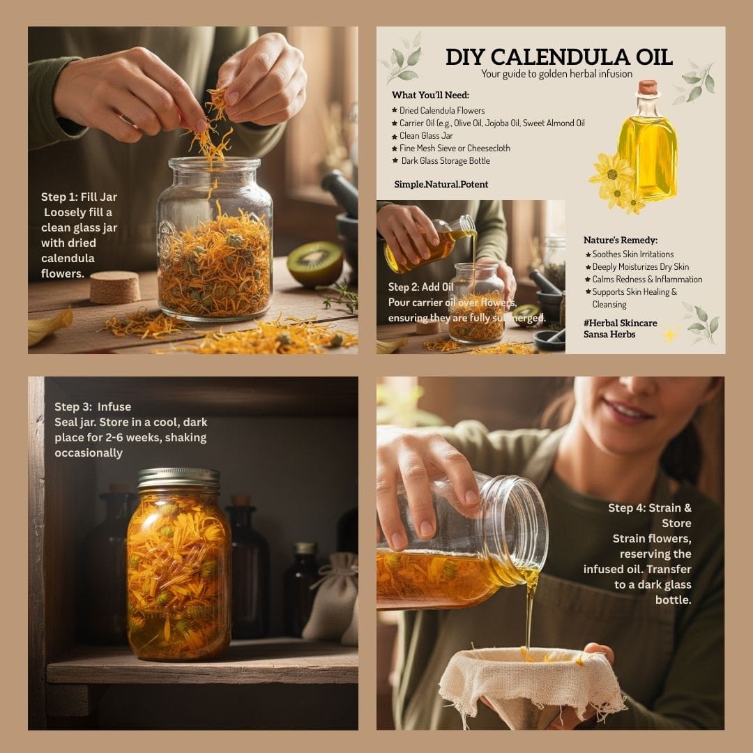 DIY CALENDULA OIL calendula for skin healing step by step calendula oil recipe