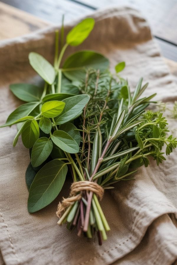 grow-your-own-herbs. Grow your own herbs – freshly harvested medicinal plants on linen cloth