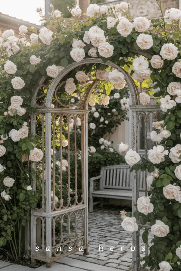 trellis-vertical-planter old trellis with roses