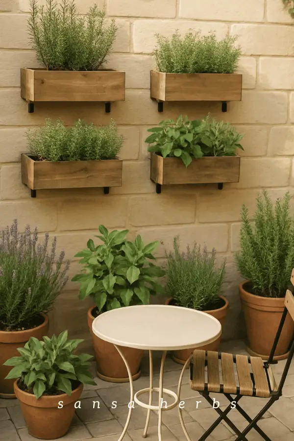 vertical-herbs planters attached to wall