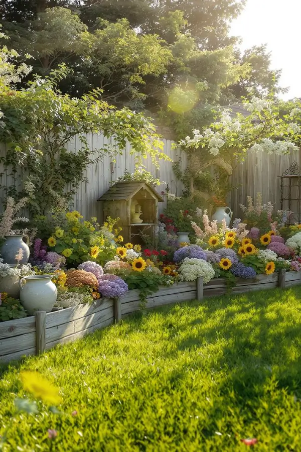 wattle-fence-garden-bed wattle fence garden bed inspo cottagecore backyard